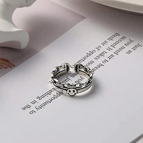 YAHOYA Happy Smiley Ästhetischer Ring Frauen Punk Hip-Hop Verstellbarer Ring Stilvoller Kupferschmuck