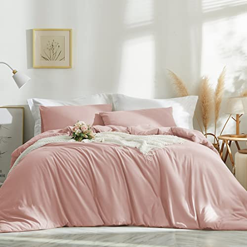 Michorinee Housse de Couette 200x200 Rose Parure de Lit 2 Personnes en Microfibre avec Fermeture Éclair, Parure Housse Couette Adulte Couleur Unie avec 2 Taie d'oreiller 65x65 cm