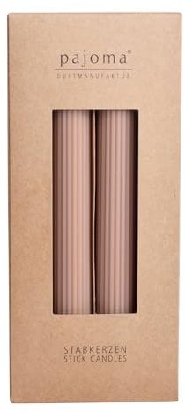 Geriffelte Stabkerzen Nude - 12 Stück | Höhe 23 cm Ø 2.5 cm - Brenndauer 19 Stunden | 20% Soy wax + 80% Paraffin - einfarbige Kerzen | pajoma®