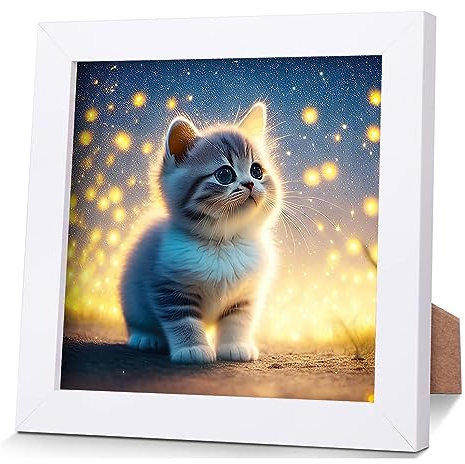 Diamond Painting Bilder Kinder Mädchen, 5D Diamant Katze Malerei Set Mit Holzrahmen, Diamontpating Tiere Arts Craft Dekoration für Erwachsene Wohnzimmer Schlafzimmer Büro Home Wand Decor