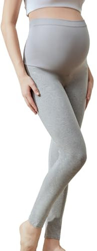 ZUMIY Leggings De Maternité Femmes Enceintes, en Coton, Taille Haute, Couvrent Le Ventre, Soutien Doux pour Le Ventre, Pantalon De Grossesse Extensible, Collants pour La Maternité (L,Gris Clair)