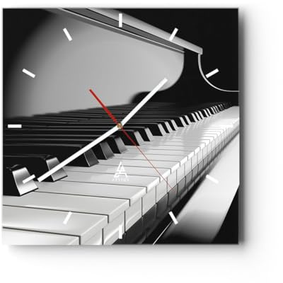 ARTTOR Moderne Glasuhr 30x30cm Quadrat Wanduhr Schwarz-Weiß Musik - 5231 | Klavier Glas Analog Zimmeruhr Wanduhr Lautlos Wanddekoration Wohnzimmer Büro Küche Wanddeko Küchenuhr Geräuschlos ARTTOR