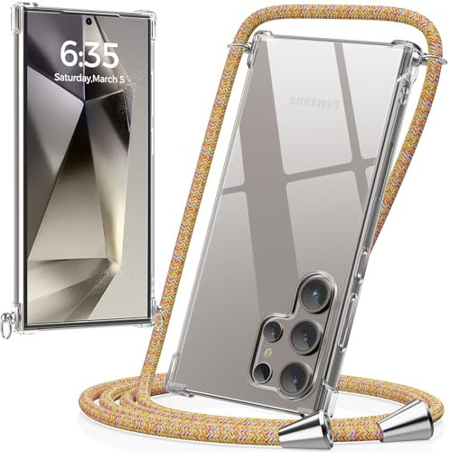 caslord Handyband kompatibel mit Samsung Galaxy S24 Ultra, Necklace Hülle mit Bands Handyhülle für zum Umhängen, Transparent Case mit Handykordel,Stoßfeste Schutzhülle zum Umhängen Kordel,Rainbow