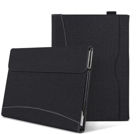 Tablet Case For Microsoft Surface Pro 7+/7/6/5/4/3 12.3 Inch - Multiple Angle Viewing Cover with Pocket & Stylus Holder (Black)