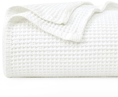 PHF 100% Baumwolle waffledecke Kuschedecke 150x200cm, leicht & atmungsaktiv, perfekt für den Sommer - Oeko-TEX® Zertifiziert - Hotelwäschequalität - Ideal für Sofa Couch Bett, Creme