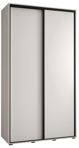 MEBLE KRYSPOL Davos 1 140 Schlafzimmerschrank mit Zwei Schiebetüren - Moderner Kleiderschrank mit Kleiderstange und Regalen - 235,2x140x45 cm - Weiß Weiß Schwarz