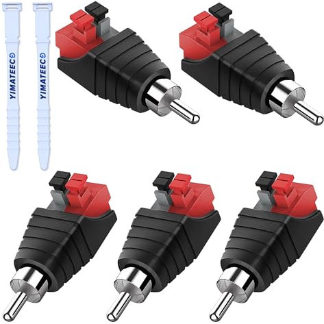 YIMATEECO Cinch Stecker Adapter, 5 Stk RCA zu Lautsprecher Kabeladapter Phono Cinch-Stecker zu AV 2 Pin Schraubklemme Audio Video Federpresstyp Balum Konverter Adapter für CCTV (5 Stück)