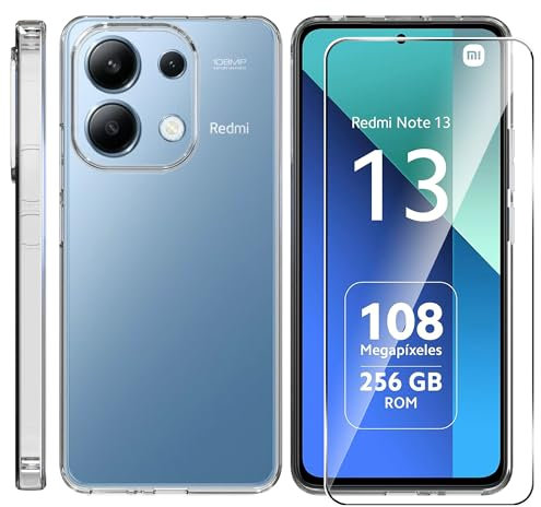 ZjoOoj Cover per Redmi Note 13 4G con 1 Pezzi Pellicola Vetro Temperato, Anti Ingiallimento Custodia,Antiurto, Anti-Graffio (Trasparente)