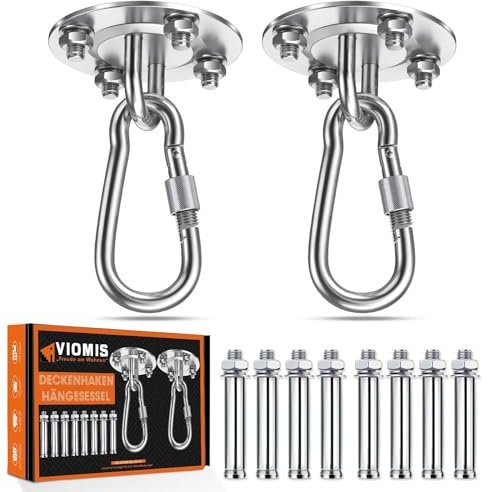 Viomis Edelstahl Deckenhaken für Boxsäcke [2er Set] - 400 kg Tragkraft - Bombenfeste Boxsack Halterung - Ideale Deckenhalterung zur Boxsack Aufhängung