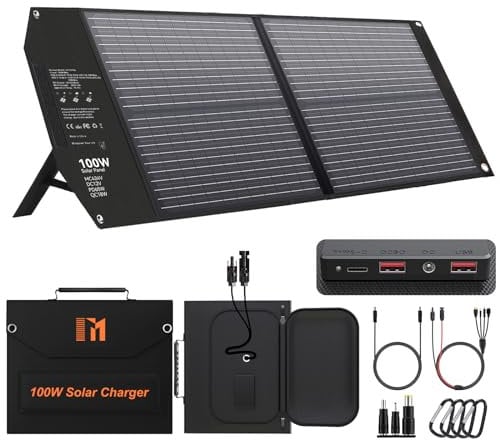 Mesuvida 100W Portable Solar Panel with 5 Ports, 24V MC4/ DC/QC 3.0 USB-A & USB-C (PD 65W), Camping Solar Panel Kit, Foldable Solar Charger for Camping Power Stations Off-Grid