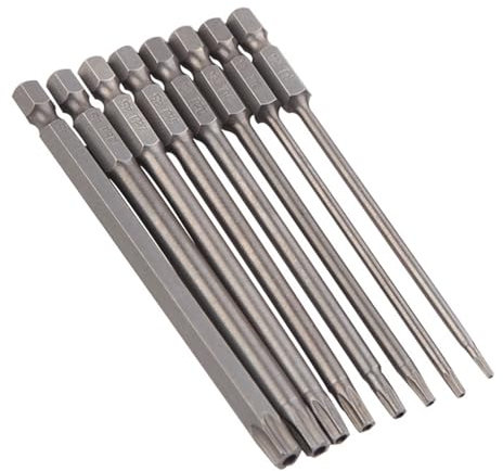 GIONAR 8pcs Torx screwdriver sets, 200mm/7.9 long security screwdriver set, 1/4 inch hex shank star screwdriver drills T8-T40, S2 alloy steel material, for