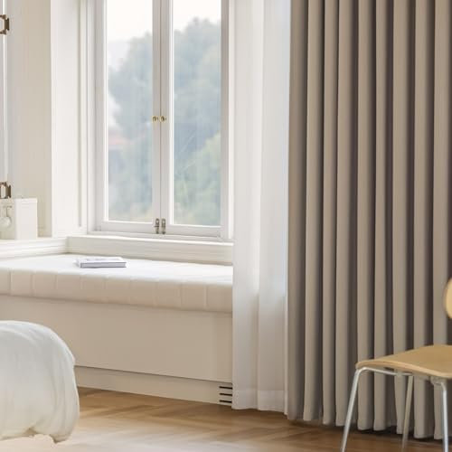 Whoiy Kinderzimmer Vorhänge Leichter Kaffee Einfarbig mit Ösen 115 cm Hoch, Jacquard Blickdichter Gardinen Vorhang Chenille Verdunkelungsvorhänge für Schlafzimmer Wohnzimmer, 115x132 cm (B x H)