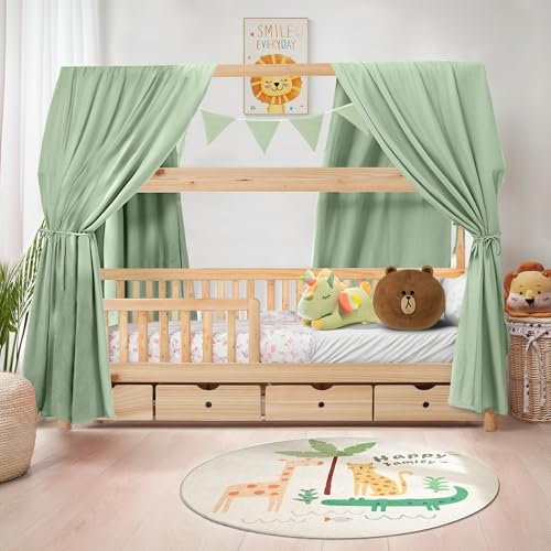 iLuane Hausbett Himmel aus 100 % Baumwolle Musselin – Stoffhimmel Kinderbett Deko mit Schleifen – Betthimmel für Mädchen & Jungen – Vorhang für Hausbett – in 6 Farben & 4 Größen