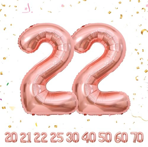 Geburtstag zahlen luftballon 22 jahre | Roségold Folienballon 22 XXL -Riesen Folienballon in 40 - 101cm Geburtstagsdeko - Ballon Zahl Deko zum Geburtstag .Fliegt mit Helium