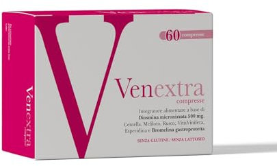 Venextra 60 compresse - integratore microcircolo per Vene Varicose, Gambe e Caviglie Gonfie e Capillari Rotti con Diosmina Bromelina Senza glutine e lattosio (2 MESI di terapia) integratore alimentare