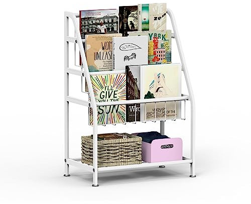 Huhote Children Kids Bookshelf, Small Bookcase, Kids Book Rack, Book and Toy Storage Organizer Display Stands Shelf for Small Place Living Room Study Children's Room (White)