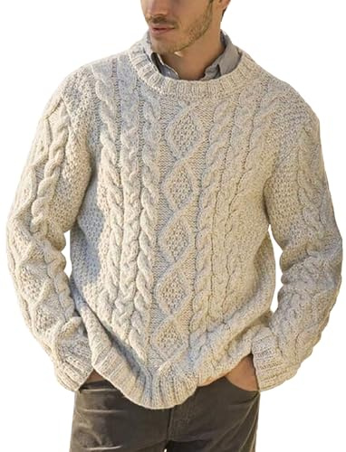 Runcati Strickpullover Herren Grobstrick Zopfmuster Pullover Herbst Winter Rundhals Pulli Sweater
