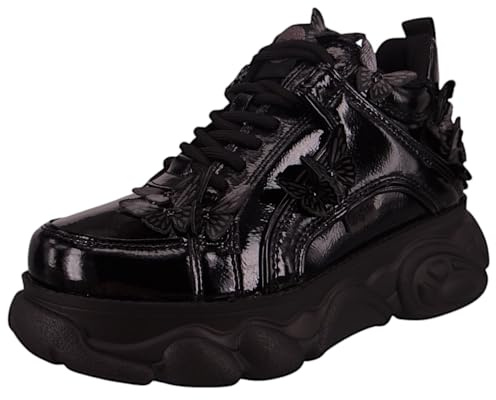 Buffalo Damen Low Sneaker CLD Corin Butterflies Schwarz Synthetik in Lack - vegan