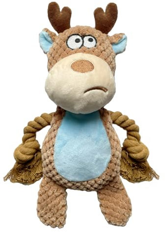 YUREMEEY Quietschendes Hundespielzeug, Plüsch Welpen Spielzeug, Kuscheltier Tauziehen Plüschhundespielzeug, Interaktives Spielzeug mit Knitterpapier, für Welpen Kleine Mittlere Hunde, Elch