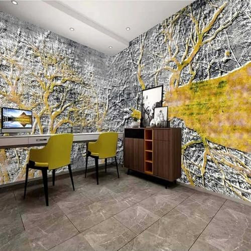 3D Goldener Baum Fototapete 3D Effekt Abstraktes Muster, Abnehmbares Wandplakat, Hintergrund, Dekoratives Wandtattoo, Wandkunst Für Wohnzimmer, Schlafzimmer 250x175cm