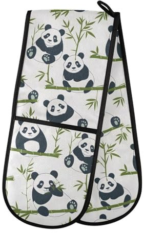 Double Oven Gloves Panda Plants Heat Resistant Pot Holder Oven Mitt Gloves for BBQ Cooking Baking Grilling Microwave