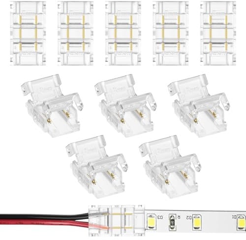 HOTUT LED Strip Verbinder,10 Stück LED Strip Connector 2 Polig 8mm,LED lötfrei Streifenverbinder für COB LED-Licht Eckenanschluss