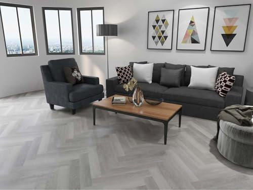 Vinylboden Fischgrät Eiche grau Designboden in Holzoptik für Gewerbe und Büro SPC Klick Vinyl mit Trittschalldämmung