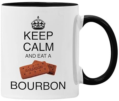 Plumfoolery Keep Calm and Eat A Bourbon Mug Coaster Funny Bourbon Gifts for Men Women British Biscuits (Black)