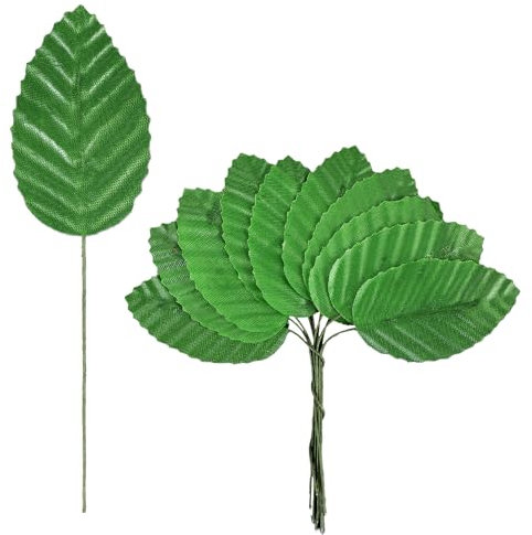 Molain 200 Stück Künstliche grüne Blätter zum Basteln, künstliche künstliche Blätter mit Stielen, Kunstdraht, Einzelblattdraht für selbstgemachte Blumenarrangements, Hochzeitsgirlanden(Grün)