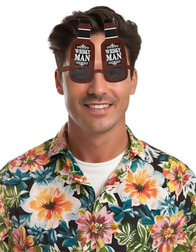 FIESTAS GUIRCA Whisky-Man-Brille, lustiges Accessoire für Junggesellenabschiede und Getränkepartys, ideal für Erwachsene, Bier- und Likör-Inspiration, Braun und Schwarz