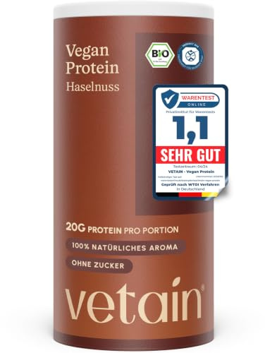 VETAIN Veganes Proteinpulver Haselnuss - 20g Eiweiß, 100% Bio & fermentiert | Protein Pulver aus 4 Komponenten - 67% Eiweiss - Ohne künstliche Süßungsmittel - Vollständiges Aminosäureprofil - 540g