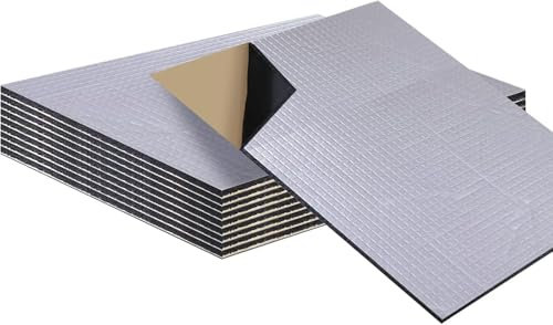 Goviox 10pcs Tapis d'isolation Phonique, Acoustique pour Voitures, 40x25cm Autocollant Tapis d’Isolation Imperméable, 5mm Tapis d’Isolation,Tapis d'isolation pour Moteur Toit Portes (Silver)