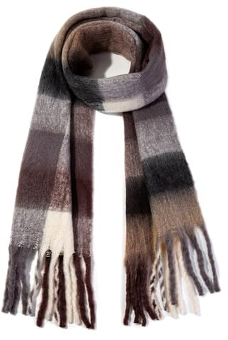 XINNE Écharpe pour Femme À La Mode Châles à Carreaux Longs Enveloppes Grande Grille Hiver Treillis Chaud Grandes Écharpes Marron