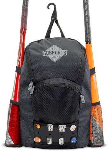 GoSports Youth Baseball and Softball Bag with Customizable Charm Panel