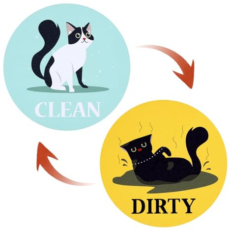 Pet Dishwasher Clean Dirty Flip Magnet Sign, Dishwasher Magnetic Clean Dirty Cat Double-Sided Funny Dirty Clean Magnet for Kitchen Refrigerator Laundry Room