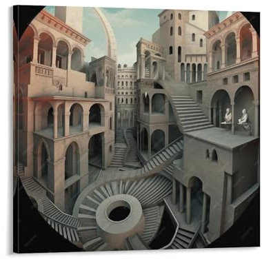 M.C. Escher Wandkunst-Poster, Wandkunst, Poster, Wandkunst, zum Aufhängen, Bilddruck, dekorative Malerei, Poster, 70 x 70 cm
