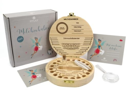 MYLILY Milchzahndose Zahnfee aus Holz | Zahnbox für Milchzähne Mädchen | Zahndose Milchzähne Jungen | Zahndose für Kinder | Milchzahndose für Mädchen | Personalisierbare Zahnbox | FSC-zertifiziert