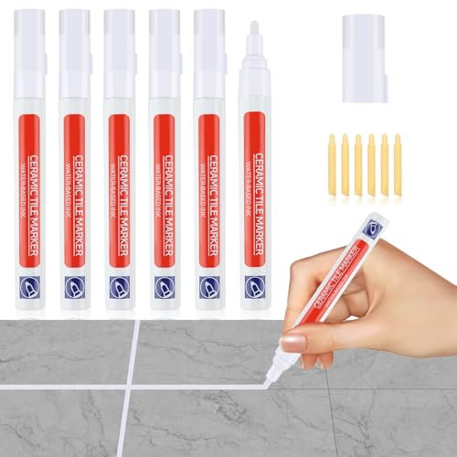 6 Piezas Rotulador de Lechada para Juntas Blanco Bolígrafo para Azulejos Bolígrafo para Restaurar con 6 Punta de Repuesto Lápiz para Juntas Tile Grout pen para Lechada de Pared Piso Baños y Cocina