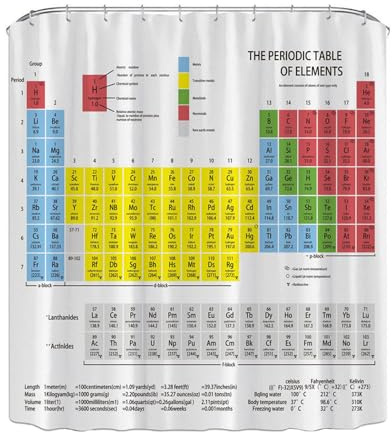 Laroal Duschvorhang mit 12 Haken, Duschvorhang mit dem Aufdruck „Chemische Elemente, Periodensystem“ C-Typ Kunststoffhaken-Trennvorhang
