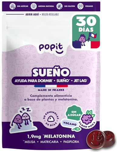 POP IT Gummies Sommeil Mélatonine 1,9mg - Endormissement Rapide - 30u | Cure 1 Mois - Mélatonine Gummies 1,9mg, Camomille, Mélisse - Sans Sucres, Goût Mûre, Vegan - Sommeil Adulte - Made in France