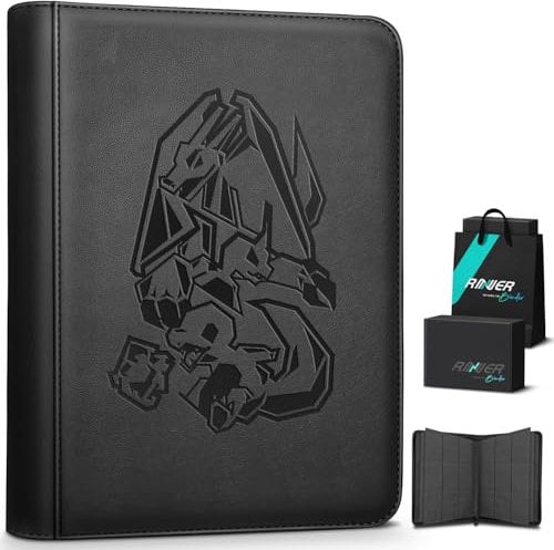 Douper Card Binder for Pokemon Cards, 9 Pocket 540 Trading Cards Games Collection Holder with YKK Metal Zipper & Side-Loading Sleeves, Premium Gift for Card Collectors (Black)