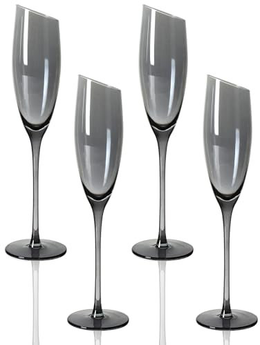 SERdeerCH Sektgläser 4er-Set 180ml Kristall Champagnergläser weingläser wine glass weinglas Galvanik Grau Bleifreies schräger Rand