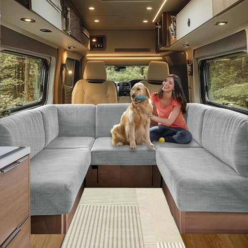SHUOJIA Bezüge Für Wohnwagenpolster Jacquard, rutschfeste Wohnmobil Sitzbezüge Mit Verstellband, Sofa Sitzkissenbezug Für Schonbezug Wohnwagen Polster waschbar (Light Grey,W 100-125cm, D 45-65cm)