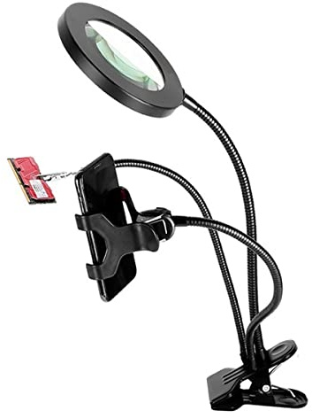 Microscope USB Power Table Clamp Third Hand Magnifier 10X Metal Auxiliary Helping Clip Magnifying Glass 110mm Large for Soldering Reading
