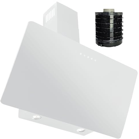 VLANO MELIA Pure UMLUFT Kopffreie Dunstabzugshaube, 90 cm, mit LONG LIFE FILTER, Weiß, Fernbedienung, Touch-Bedienung, 680 m³/h, LED-Beleuchtung, 4 Leistungsstufen, Schräg Wandhaube