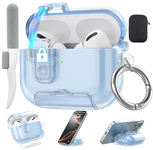 Valkit Hülle für Apple AirPods Pro 3 mit Schlüsselanhänger, Blau | Vergilbungsfrei, Kristallklar, Weiche, TPU Material, Silikon-Trageschlaufe, Aufbewahrungstasche, Kabelloses Laden