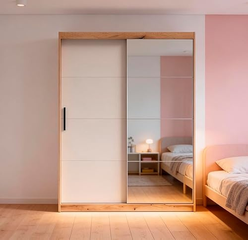 Meyvaser.com Ecommerce Company Armario de 2 Puertas Correderas con Espejo de Cuerpo Entero, Gran Capacidad (216 x 150 x 62 cm), Incluye 5 Estantes y Barra de Colgar