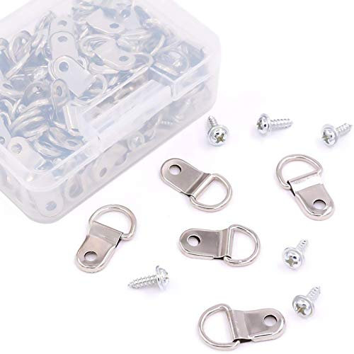 findfly 110pcs plata Metal D anillo colgador de fotos marco para colgar perchas solo agujero con Tornillos para Imagen pintura marco de punto de cruz