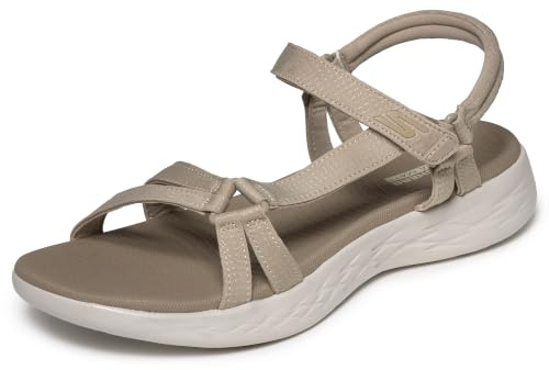 Skechers Women's On-the-go 600 - Brilliancy Wide Sport Sandal, Beige White, 4 UK Wide
