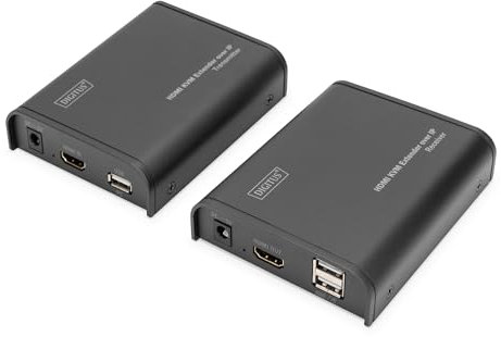 DIGITUS DS-55202 HDMI KVM Extender – Full HD 1080p 60 Hz – 120 m über LAN-Kabel, Unlimitiert über Ethernet (IP-fähig) – Set: Sender & Empfänger – HDMI 1.3 & HDCP 1.2